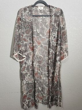 Love Sheer Paisley Kimono Cover-Up in Cream, Brown & Rust